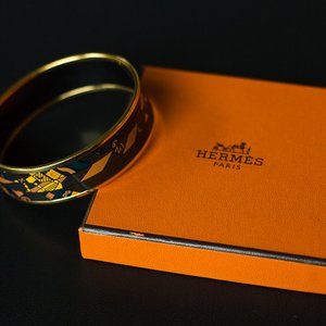 HERMES Wide Cloisonne Bangle Bracelet Multicolor